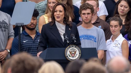 Vice President Kamala Harris on Tuesday is making her first visit to Georgia since becoming the presumptive Democratic nominee for president after President Joe Biden withdrew from the race.  (Nathan Posner for the Atlanta Journal-Constitution)