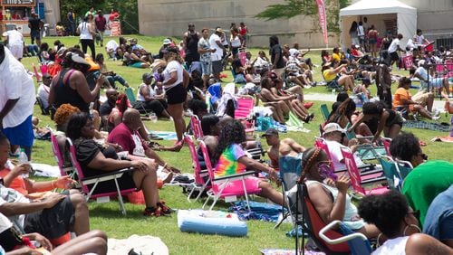 A crowd gathers on the lawn to listen to music during the FreakNik 2019 concert at the Cellairis Amphitheatre at Lakewood on Saturday, June 22, 2019. About 15,000 tickets were sold to the event. (Photo: STEVE SCHAEFER / SPECIAL TO THE AJC)