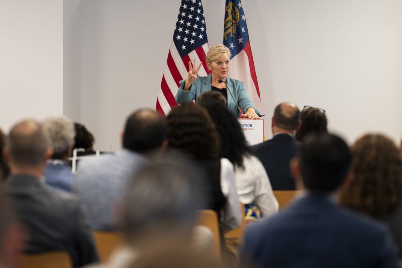 U.S. Secretary of Energy Jennifer Granholm speaks Sept. 13, 2024, during a fireside chat hosted by the Atlanta Regional Commission in Atlanta. The event, exclusive to The Atlanta Journal-Constitution, touched on key topics from clean energy to data centers to nuclear power. Granholm's visit comes amid discussions about the future of sustainable energy in Georgia. Olivia Bowdoin for the AJC