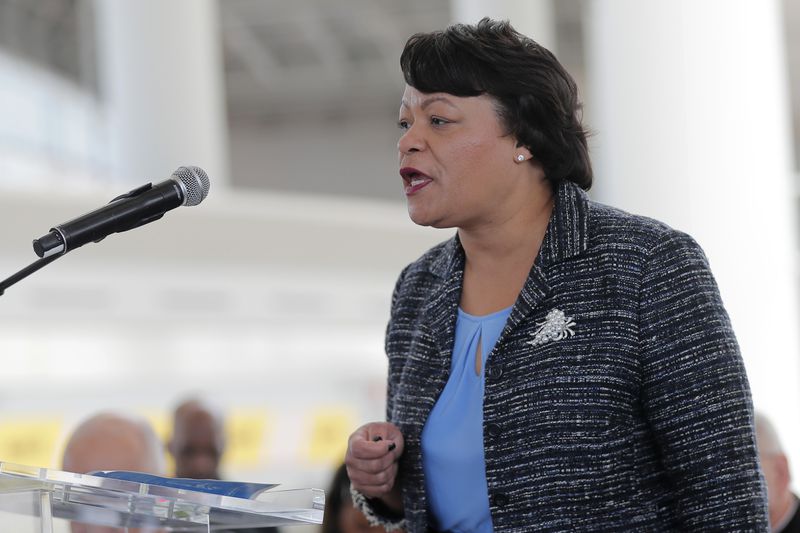 FILE - New Orleans Mayor Latoya Cantrell speaks at a ribbon cutting ceremony, Nov. 5, 2019, in Kenner, La. New Orleans officially opened its arms in welcome Thursday, July 4, 2024, to the thousands of people descending on the Big Easy for the 30th annual celebration of the Essence Festival of Culture. Cantrell thanked Essence for the longstanding partnership. (AP Photo/Gerald Herbert, File)