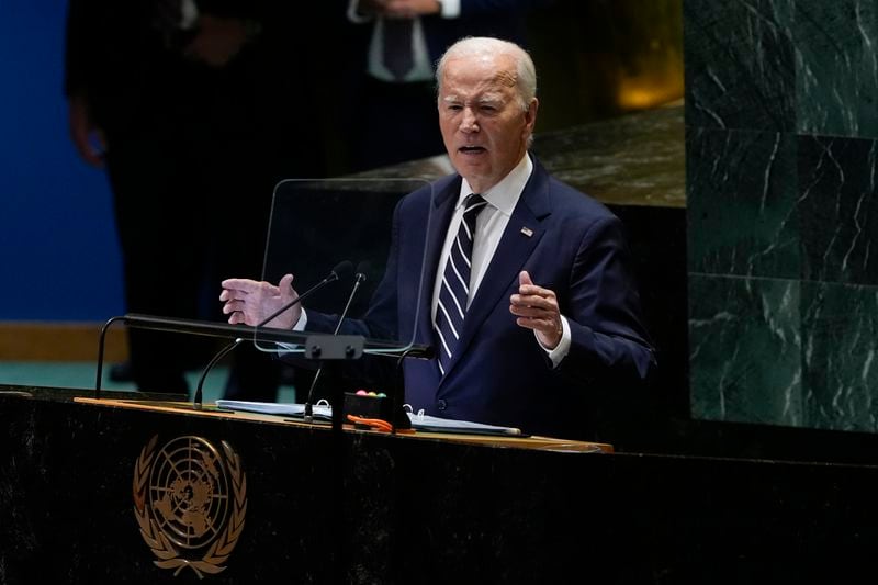 United States President Joe Biden addresses the 79th session of the United Nations General Assembly, Tuesday, Sept. 24, 2024, at UN headquarters. (AP Photo/Manuel Balce Ceneta)