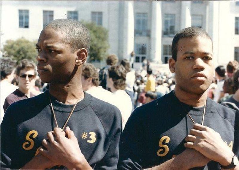 Author Lawrence Ross (#3) pledging Alpha Phi Alpha Fraternity in 1985 at the University of California, Berkeley.