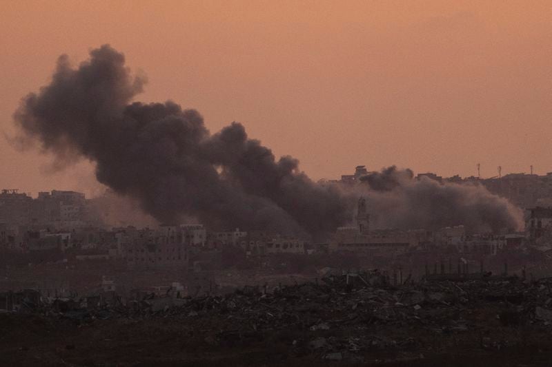 Smoke billows after an explosion in the Gaza Strip, as seen from southern Israel, Tuesday, May 28, 2024. (AP Photo/Leo Correa)