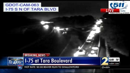 A crash on I-75 South near Tara Boulevard had all lanes shut down in Clayton County for more than two hours Friday morning. (Credit: Channel 2 Action News)