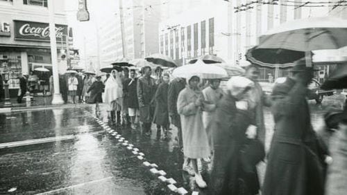 Students seen protesting against segregated lunch counters in downtown Atlanta in December 1960. The demonstrations eventually led to a law banning the practice in public establishments.