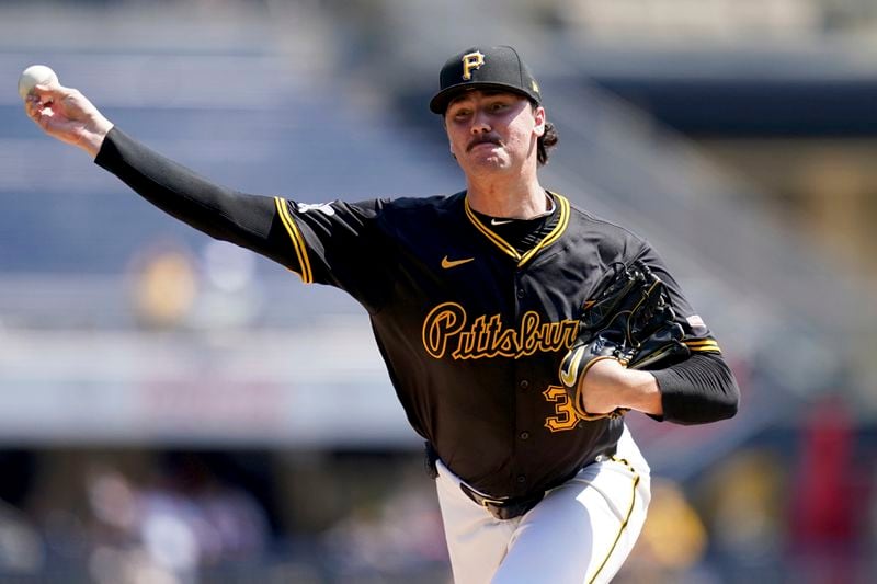 Pittsburgh Pirates' Paul Skenes delivers during the second inning of a baseball game against the Chicago Cubs, Wednesday, Aug. 28, 2024, in Pittsburgh. (AP Photo/Matt Freed)