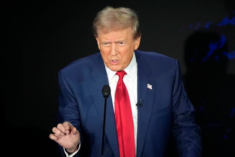 Republican presidential nominee former President Donald Trump speaks during a ABC News presidential debate with Democratic presidential nominee Vice President Kamala Harris at the National Constitution Center, Tuesday, Sept.10, 2024, in Philadelphia. (AP Photo/Alex Brandon)