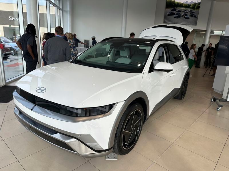 The 2025 model Hyundai Ioniq 5 electric SUV is seen Tuesday, Sept. 3, 2024, after being unveiled at an auto dealership in Savannah, Ga. (AP Photo/Russ Bynum)