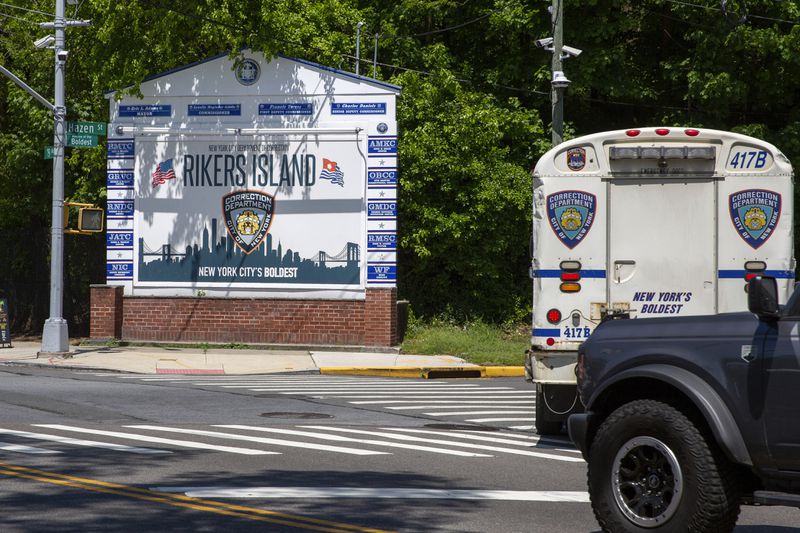 FILE - The Rikers Island jail complex is shown in the Bronx borough of New York, on Tuesday, May 7, 2024. (AP Photo/Ted Shaffrey, File)