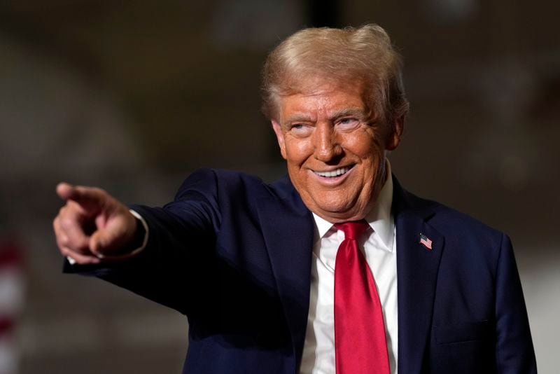 Republican presidential nominee former President Donald Trump arrives for a campaign event, Sunday, Sept. 29, 2024, in Erie, Pa. (AP Photo/Matt Rourke)