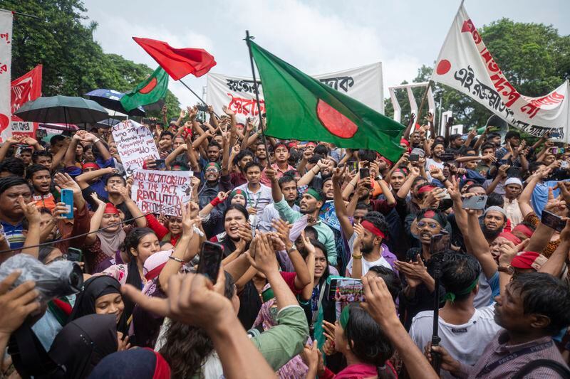 FILE - Activists take part in a protest march against Prime Minister Sheikh Hasina and her government in Dhaka, Bangladesh, on Aug. 2, 2024, to demand justice for more than 200 people killed in last month's demonstrations. (AP Photo/Rajib Dhar, File)