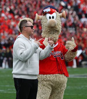 Georgia v. Missouri: Joc Pederson, Braves mascot in Sanford Stadium