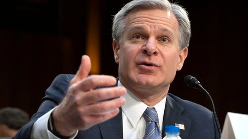 FILE - FBI Director Christopher Wray speaks during a hearing of the Senate Intelligence Committee on Capitol Hill, March 11, 2024, in Washington. Wray is set to testify about the bureau’s investigation into the attempted assassination of former President Donald Trump, with lawmakers at a congressional hearing likely to press him for fresh details about the gunman’s motive and background.(AP Photo/Mark Schiefelbein, File)