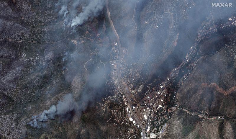 This satellite image released by Maxar Technologies shows wildfires burning near Ruidoso, N.M. on Wednesday, June 19, 2024 (Satellite image ©2024 Maxar Technologies via AP)