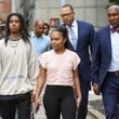 (l-r)Messiah Young and Taniyah Pilgrim, the two college students tased by APB officers in 2020, walk with attorneys Justin Miller & Maul Davis to a news conference at the Fulton County Courthouse after criminal charges against the officers were dropped. PHIL SKINNER FOR THE ATLANTA JOURNAL-CONSTITUTION.