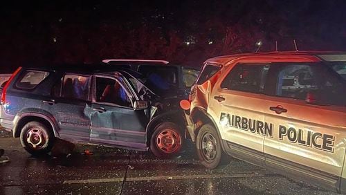 A Fairburn police officer was injured when struck by a motorist on 85. Photos: Fairburn Police Department