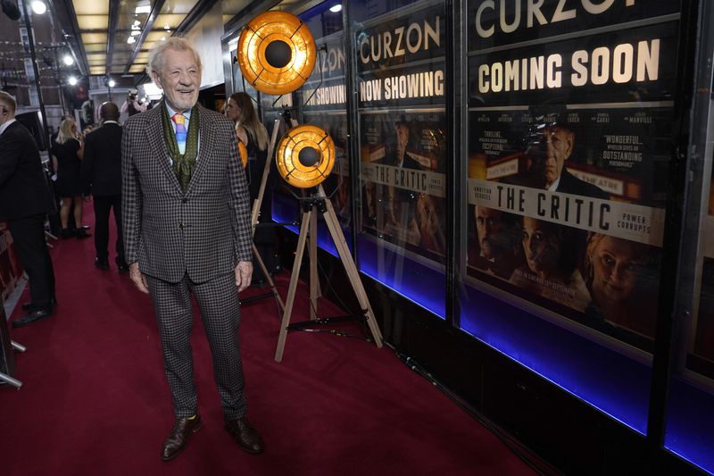 Ian McKellen, poses for photographers upon arrival at the European Premiere of the The Critic, in London, Monday, Sept. 2, 2024. (AP Photo/Alberto Pezzali)