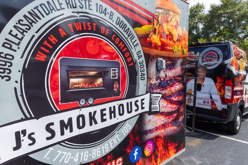 J’s Smokehouse trailer is pictured in Atlanta on Wednesday, August 28, 2024. (Arvin Temkar / AJC)