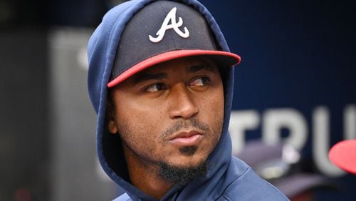 Atlanta Braves' second baseman Ozzie Albies is seen before the game against the New York Yankees during the first inning at Truist Park, Tuesday, August 15, 2023, in Atlanta. (Hyosub Shin / Hyosub.Shin@ajc.com)