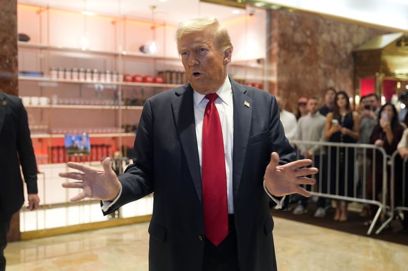 Republican presidential nominee former President Donald Trump speaks at Trump Tower in New York, Thursday, Sept. 26, 2024. (Seth Wenig)