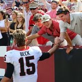 091722 Columbia: Georgia backup quarterback Carson Beck celebrates with Georgia fans after beating South Carolina 48-7in a NCAA college football game on Saturday, Sept. 17, 2022, in Columbia.   “Curtis Compton / Curtis Compton@ajc.com