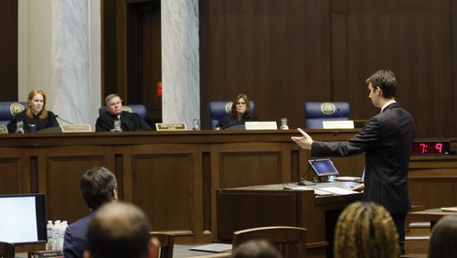 Solicitor General Stephen Petrany speaks during the oral arguments for the challenge to Georgia's abortion law at the Georgia Supreme Court in March 2023. (Miguel Martinez / miguel.martinezjimenez@ajc.com)