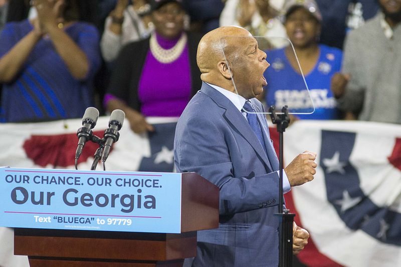 In 2018, U.S. Rep John Lewis speaks during a rally for Georgia gubernatorial candidate Stacey Abrams in Forbes Arena at Morehouse College. (ALYSSA POINTER/ALYSSA.POINTER@AJC.COM)