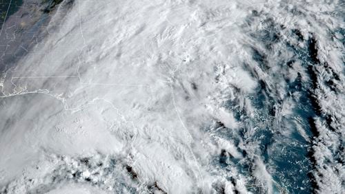 This satellite image provided by NOAA shows Hurricane Helene advancing across the Gulf of Mexico toward Florida on Thursday, Sept. 26, 2024. (NOAA via AP)