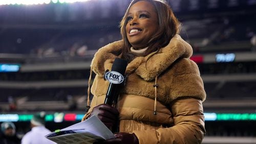 Fox reporter Pam Oliver looks on prior to a game between the New York Giants and Philadelphia Eagles in the NFC Divisional Playoff game at Lincoln Financial Field on Jan. 21, 2023, in Philadelphia. She's the longest-tenured NFL television reporter, celebrates her 30th FOX NFL season in 2024.  (Mitchell Leff/Getty Images/TNS)