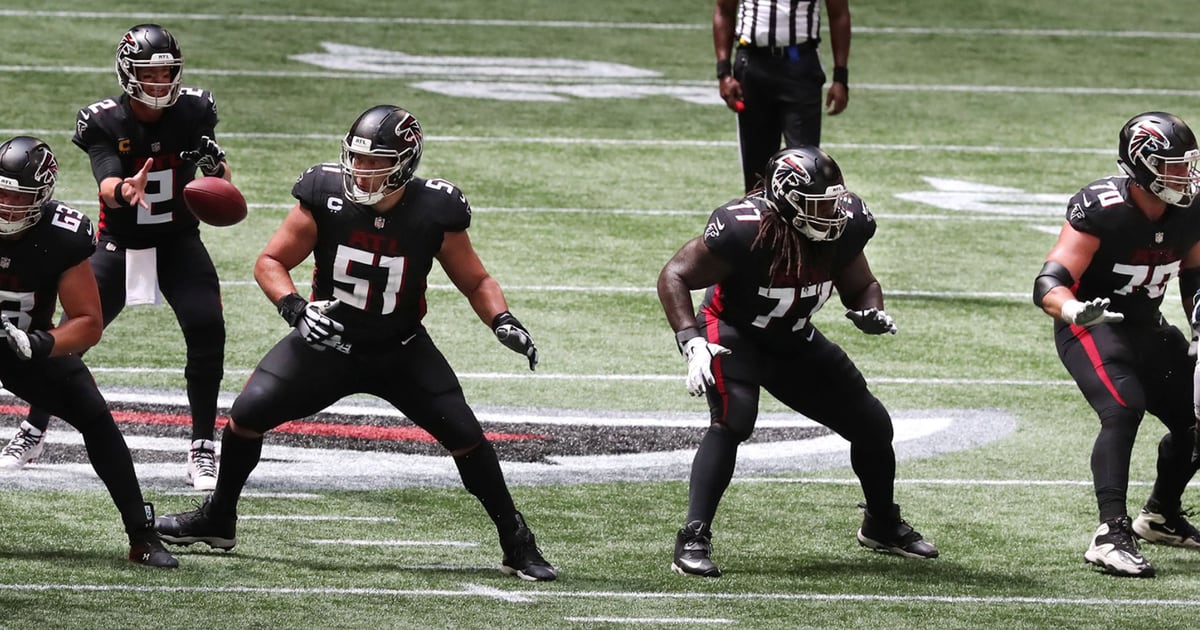 Atlanta Falcons News Now - Falcons offensive lineman Ty Sambrailo (from  left), Chris Lindstrom, and Alex Mack block for Matt Ryan during team  practice. (Curtis Compton/AJC) ->