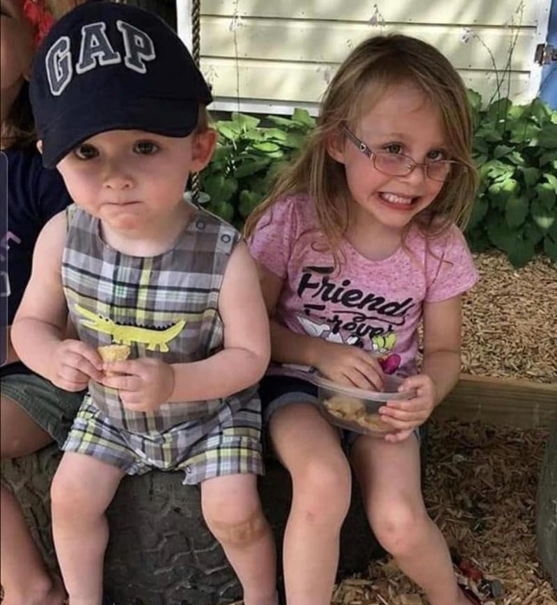 Jamison Miller, who was adopted by CBS affiliate WANF anchor Blair Miller and his husband in 2019, with his half sister Harmony Montgomery, who was murdered by her father that year. CONTRIBUTED