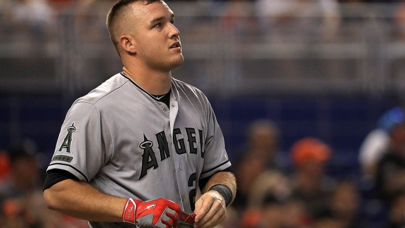 American League All-Star Mike Trout #27 of the Los Angeles Angels