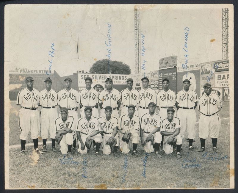 A team photo of the 1943 Homestead Grays baseball team (Pittsburgh). James "Cool Papa" Bell is standing in the back row, second from left. This roster includes several Hall of Fame players, including James "Cool Papa" Bell (standing, second from left); Josh Gibson (standing, fifth from left); Ray Brown (standing, seventh from left); Buck Leonard (standing, second from right); and  Jud Wilson (kneeling, first on left). (Wikimedia)