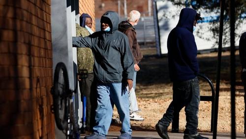 People are seen outside the Central Park Recreation Center in Atlanta on Wednesday, January 17, 2024. As of today, around ninety unhoused people have entered to seek shelter as the temperatures dropped below freezing in metro Atlanta; local authorities and nonprofits worked together to open warming shelters.
Miguel Martinez /miguel.martinezjimenez@ajc.com