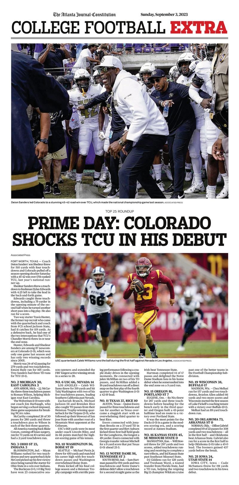 College Football Extra in The Atlanta Journal-Constitution ePaper, Sunday, Sept. 3, 2023.