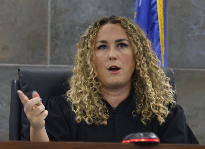 Judge Carli Kierny presides over a hearing to reconsider bail for Duane "Keffe D" Davis, who is accused of orchestrating the 1996 slaying of Tupac Shakur, at the Regional Justice Center Tuesday, Aug. 27, 2024, in Las Vegas. (Bizuayehu Tesfaye/Las Vegas Review-Journal via AP, Pool)