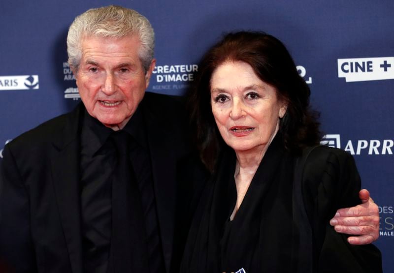 FILE - French director Claude Lelouch, left, and French actress Anouk Aimee pose on the red carpet upon their arrival at the 24th Lumieres Awards ceremony in Paris, Monday, Feb. 4, 2019. French actress Anouk Aimée, winner of a Golden Globe for her starring role in "A Man and a Woman" by legendary French director Claude Lelouch, has died, her agent said Tuesday. She was 92. (AP Photo/Christophe Ena, File)