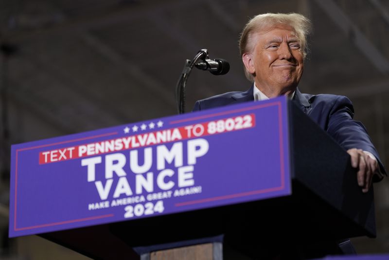 Republican presidential nominee former President Donald Trump speaks at a campaign rally Sunday, Sept. 29, 2024, in Erie, Pa. (AP Photo/Matt Rourke)