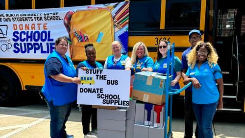 Suwanee Elementary's first "Fill That Bus" school supplies drive collected enough items to fill 1,000 book bags. Courtesy