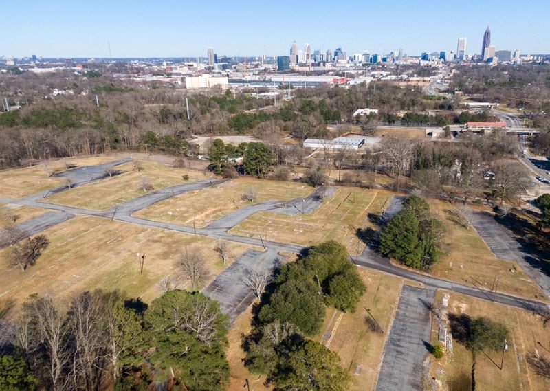 Aerial photography shows Atlanta's Westside area that surrounds the stalled Quarry Yards development in Atlanta's Westside on Tuesday, Feb. 23, 2021. Microsoft is adding two regional data centers and could bring thousands of jobs to the 90 acres of land it bought in recent months at the stalled Quarry Yards development on the city's Westside. (Hyosub Shin / Hyosub.Shin@ajc.com)