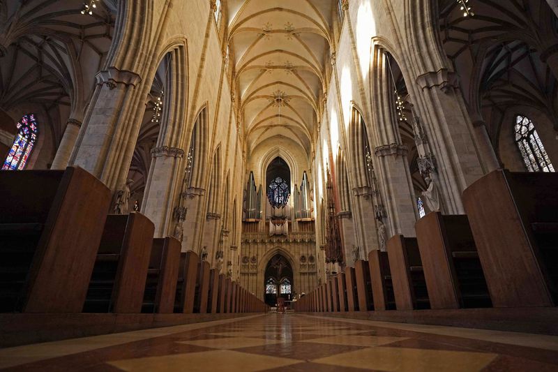 Interior view of Ulmer Münster, the world's tallest church, in Ulm, Germany, Wednesday, Sept. 18, 2024. (AP Photo/Matthias Schrader)