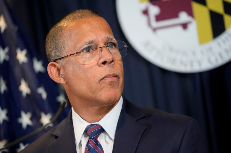 Maryland Attorney General Anthony Brown speaks during a press conference announcing a lawsuit seeking damages from the owners and managers of the Dali cargo ship that crashed into the Francis Key Scott Bridge, Tuesday, Sept. 24, 2024, in Baltimore. (AP Photo/Stephanie Scarbrough)