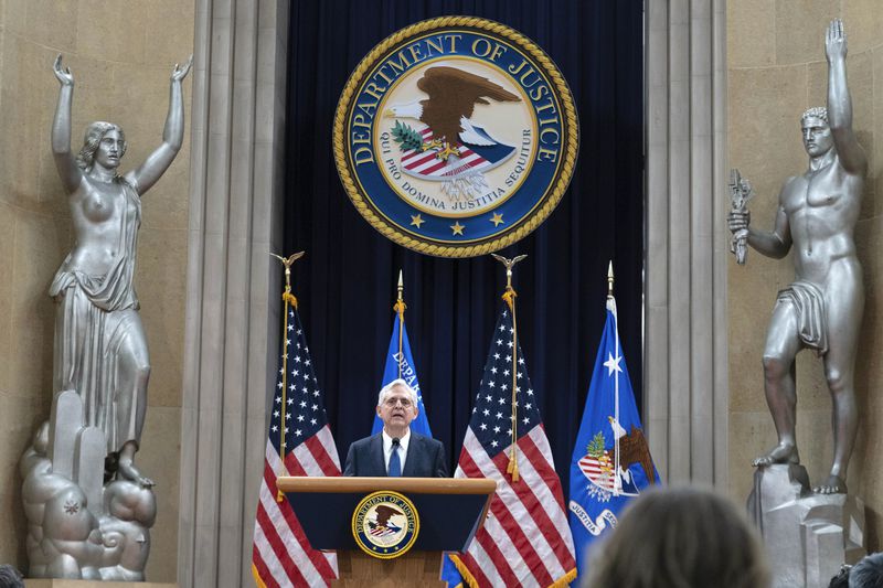 Attorney General Merrick Garland speaks to the U.S. Attorneys who have gathered for their annual conference at the Department of Justice headquarters in Washington, Thursday, Sept. 12, 2024. (AP Photo/Jose Luis Magana)