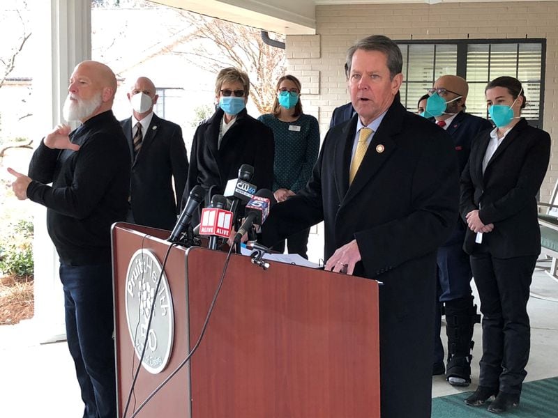 Georgia Gov. Brian Kemp speaks during a news conference last week after the first coronavirus vaccinations were administered to nursing home personnel.