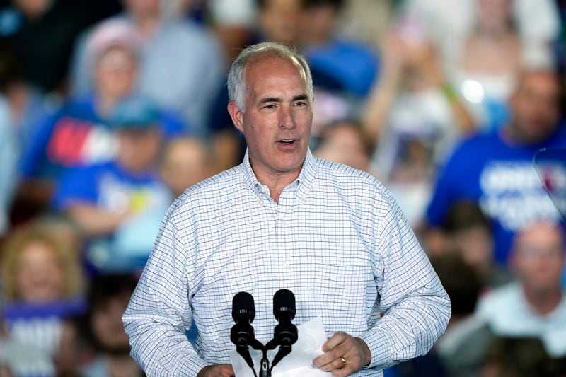 Sen. Bob Casey, D-Pa., speaks before Democratic presidential nominee Vice President Kamala Harris arrives for a campaign event, Friday, Sept. 13, 2024, Wilkes-Barre, Pa. (AP Photo/Matt Rourke)