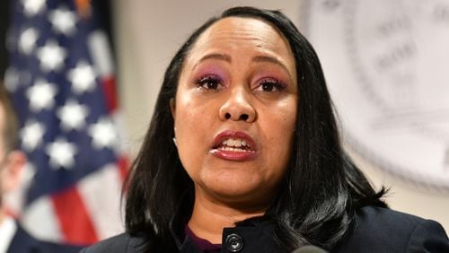 Fulton County's district attorney Fani Willis speaks to members of press during a press conference on Tuesday, May 11, 2021. (Hyosub Shin / Hyosub.Shin@ajc.com)