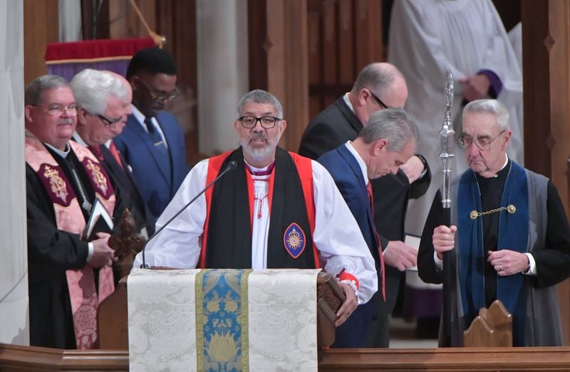 Bishop Robert Wright of the Episcopal Diocese of Atlanta, shown at an Inauguration Day prayer service in 2019, said Wednesday, April 22, 2020, that services at the 117 worshiping locations of the Episcopal Diocese of Atlanta will remain. 