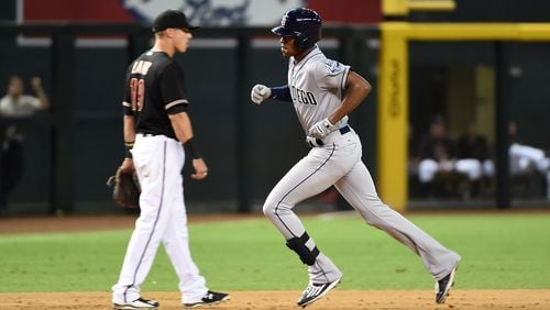 Melvin Upton Jr. of the San Diego Padres rounds the bases after hitting a ninth-inning home run against the Arizona Diamondbacks at Chase Field on June 20, 2015 in Phoenix, Arizona. (Photo by Norm Hall/Getty Images)