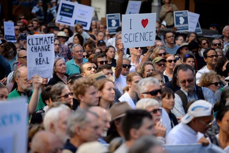 Supporters of science and research gather for the March for Science protest in Sydney on April 22, 2017. 
 (PETER PARKS/AFP/Getty Images)