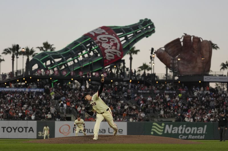 San Francisco Giants pitcher Blake Snell works against the Atlanta Braves during the fifth inning of a baseball game in San Francisco, Monday, Aug. 12, 2024. (AP Photo/Jeff Chiu)